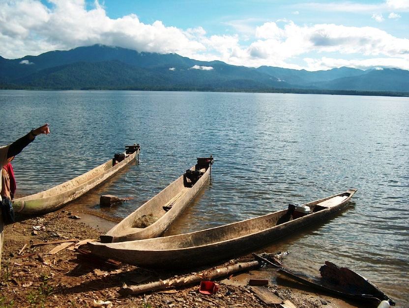 Fishing boats at Lake Lindu. Unfortunately several exotic species have been introduced.